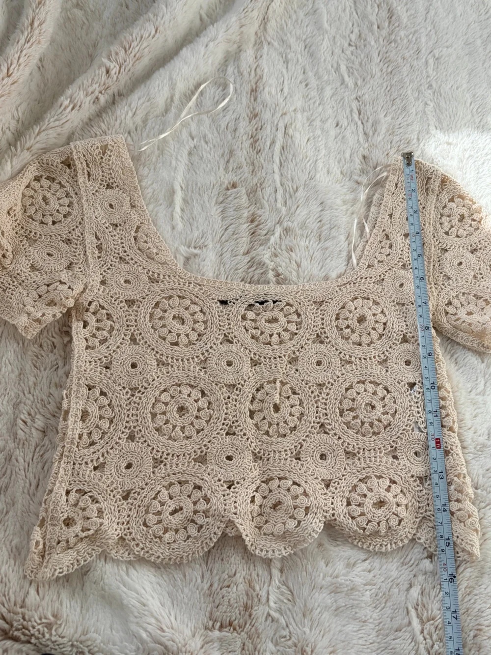 🤍 Zara Bohemian Embroidered Coastal Cowgirl Cottagecore Crochet Crop Top Size S - Picture 9 of 12